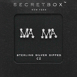 SECRET BOX_Sterling Silver Dipped CZ MAMA Stud Earrings