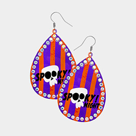 SPOOKY! NIGHT Skull Printed Metal Teardrop Dangle Earrings