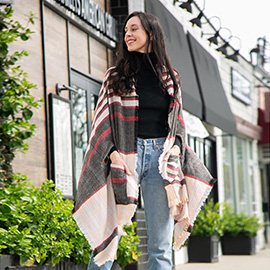 Tartan Check Front Pocket Poncho