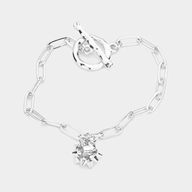 Metal Christmas Bow Charm Toggle Bracelet