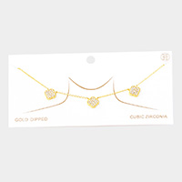Gold Dipped CZ Embellished Triple Quatrefoil Pendant Necklace