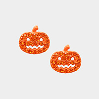 Rhinestone Embellished Pumpkin Stud Earrings