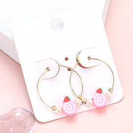 Pearl Strawberry Cake Accented Metal Hoop Earrings