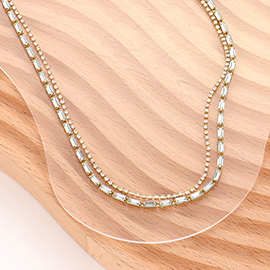 Rhinestone Rectangle Stone Double Layered Necklace