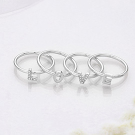 4PCS - LOVE Rhinestone Embellished Message Rings