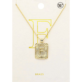 -F- Brass Metal Rectangle Monogram Pendant Necklace