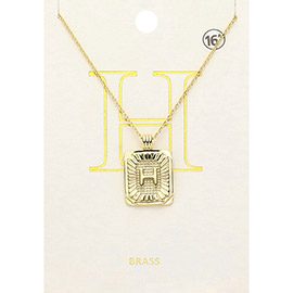 -H- Brass Metal Rectangle Monogram Pendant Necklace