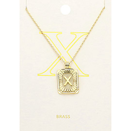 -X- Brass Metal Rectangle Monogram Pendant Necklace