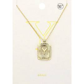 -Y- Brass Metal Rectangle Monogram Pendant Necklace