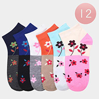 12Pairs - Flower Patterned Socks