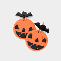 Polymer Clay Bat Pumpkin Link Dangle Earrings