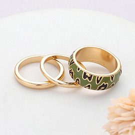 3PCS - Enamel Leopard Patterned Metal Band Mixed Rings