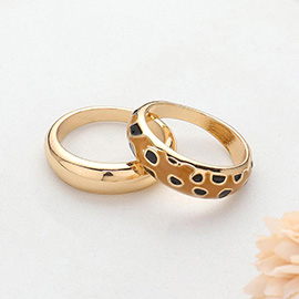 2PCS - Enamel Cheetah Patterned Metal Band Mixed Rings