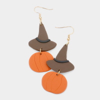 Witch Hat Pumpkin Polymer Clay Dangle Earrings