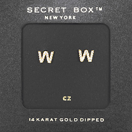 -W- Secret Box _ 14K Gold Dipped CZ Monogram Stud Earrings