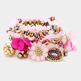 7PCS - Flower Evil Eye Charm Faceted Beaded Stretch Bracelets