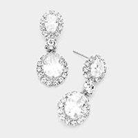 CZ Double Oval Accented Dangle Evening Earrings