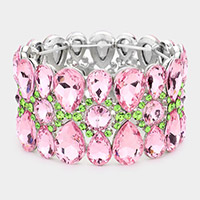 Pear Crystal Floral Rhinestone Stretch Evening Bracelet