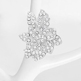 Rhinestone Embellished Metal Leaf Cluster Stretch Ring