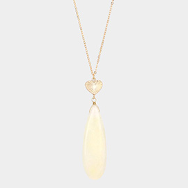 Metal Heart Teardrop Natural Stone Link Pendant Long Necklace