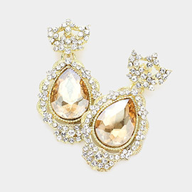 Teardrop Accented Rhinestone Embellished Evening Dangle Earrings