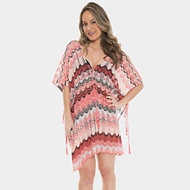 Zigzag Chevron Patterned Front Tie Cover Up