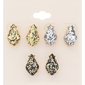 3Pairs - Glittered Petal Stud Earrings