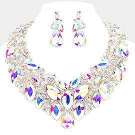 Marquise Stone Cluster Accented Evening Necklace