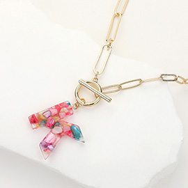 -K- Colorful Monogram Pendant Toggle Necklace