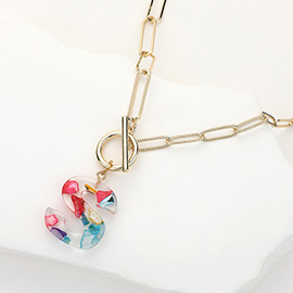 -S- Colorful Monogram Pendant Toggle Necklace