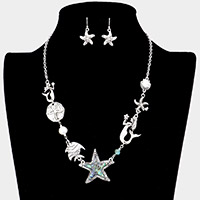 Abalone Starfish Metal Mermaid Sand Dollar Shell Freshwater Pearl Link Necklace