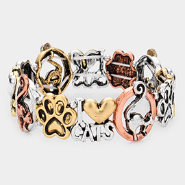 Metal I LOVE CAT Message Paw Stretch Bracelet