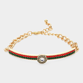 Round Stone Centered Color Block Rhinestone Embellished Bracelet