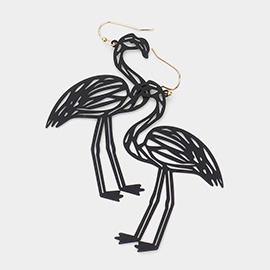 Cut Out Brass Metal Flamingo Dangle Earrings