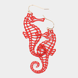 Cut Out Brass Metal Seahorse Dangle Earrings