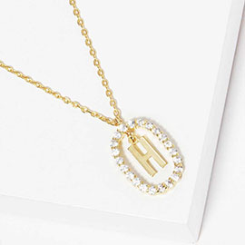 -H- Gold Dipped Metal Monogram Rhinestone Oval Link Pendant Necklace