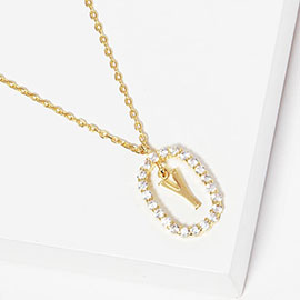 -Y- Gold Dipped Metal Monogram Rhinestone Oval Link Pendant Necklace