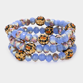 3PCS - Leopard Pattern Shamballa Ball Faceted Bead Stretch Bracelets