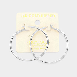 14K White Gold Dipped Metal Hoop Earrings