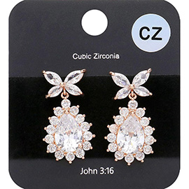 CZ Stone Butterfly Teardrop Dangle Evening Earrings