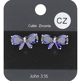 CZ Stone Ribbon Stud Earrings