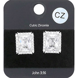 CZ Stone Pave Square Stone Stud Earrings