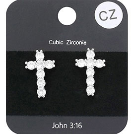 CZ Stone Cross Stud Earrings