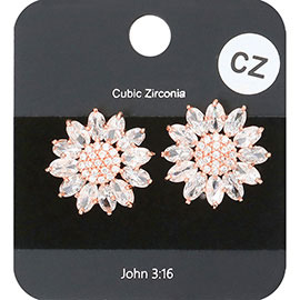 CZ Stone Pave Marquise Stone Embellished Flower Stud Earrings