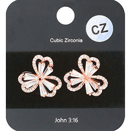 CZ Stone Clover Stud Earrings