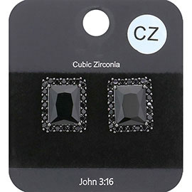 CZ Stone Square Stud Earrings