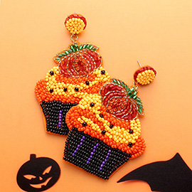 Felt Back Pumpkin Muffin Beaded Dangle Earrings