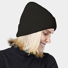 Ribbed Cuff Knit Beanie Hat