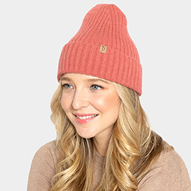 Solid Ribbed Cuff Beanie Hat