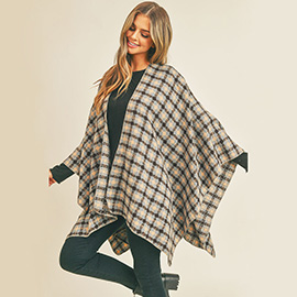 Plaid Check Pattern Ruana Poncho